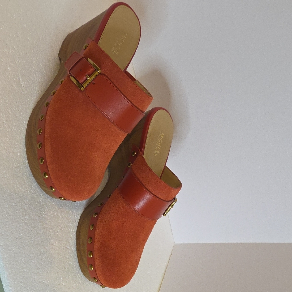Michael Kors Orange Suede Mules with Buckle